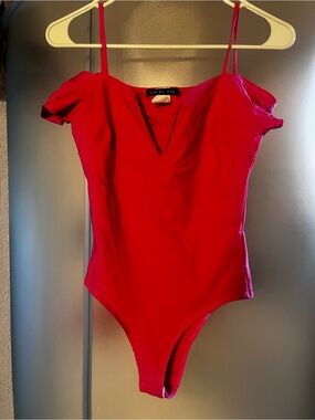 Over the Shoulder Pink Bodysuit with V-Neck
